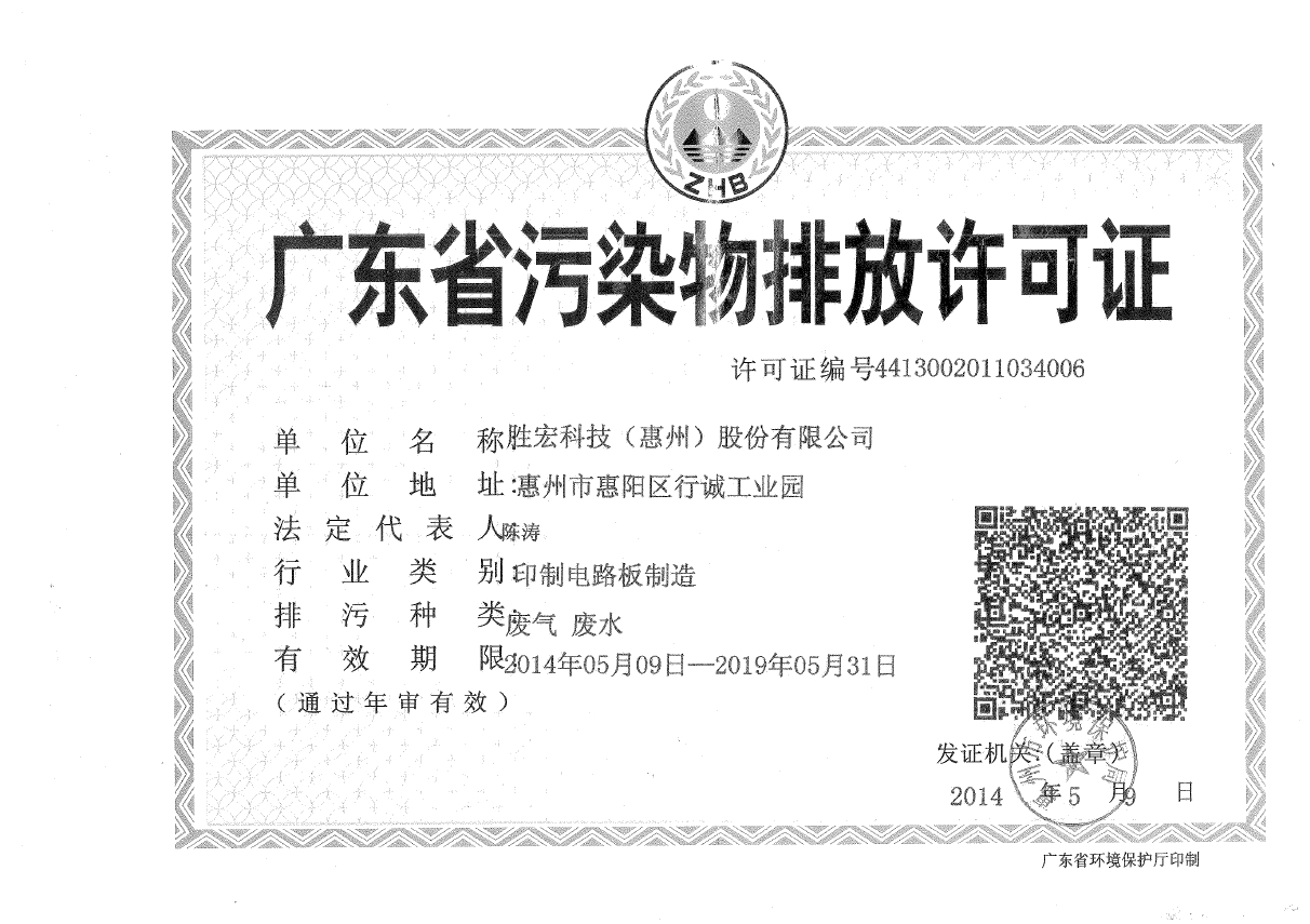 kaiyun开云电竞(集团)智能科技股份有限公司排污许可证